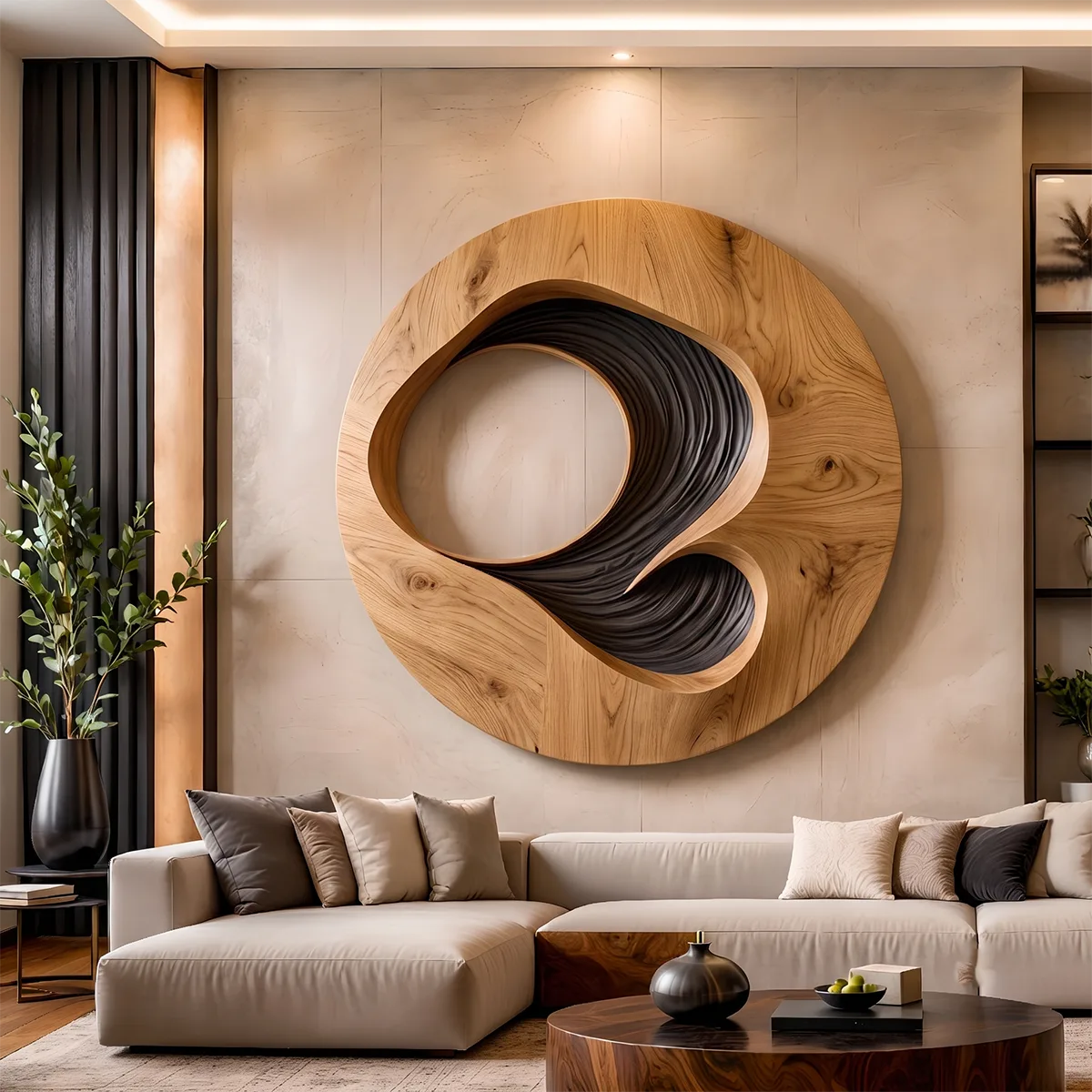 Abstract Spiral Wood Wall Art | Large Round 3D Wooden Wall Sculpture TT006-3841