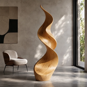 Handcrafted Solid Wood Flame Sculpture – Modern Organic Floor Art for Living Room TT006-7224