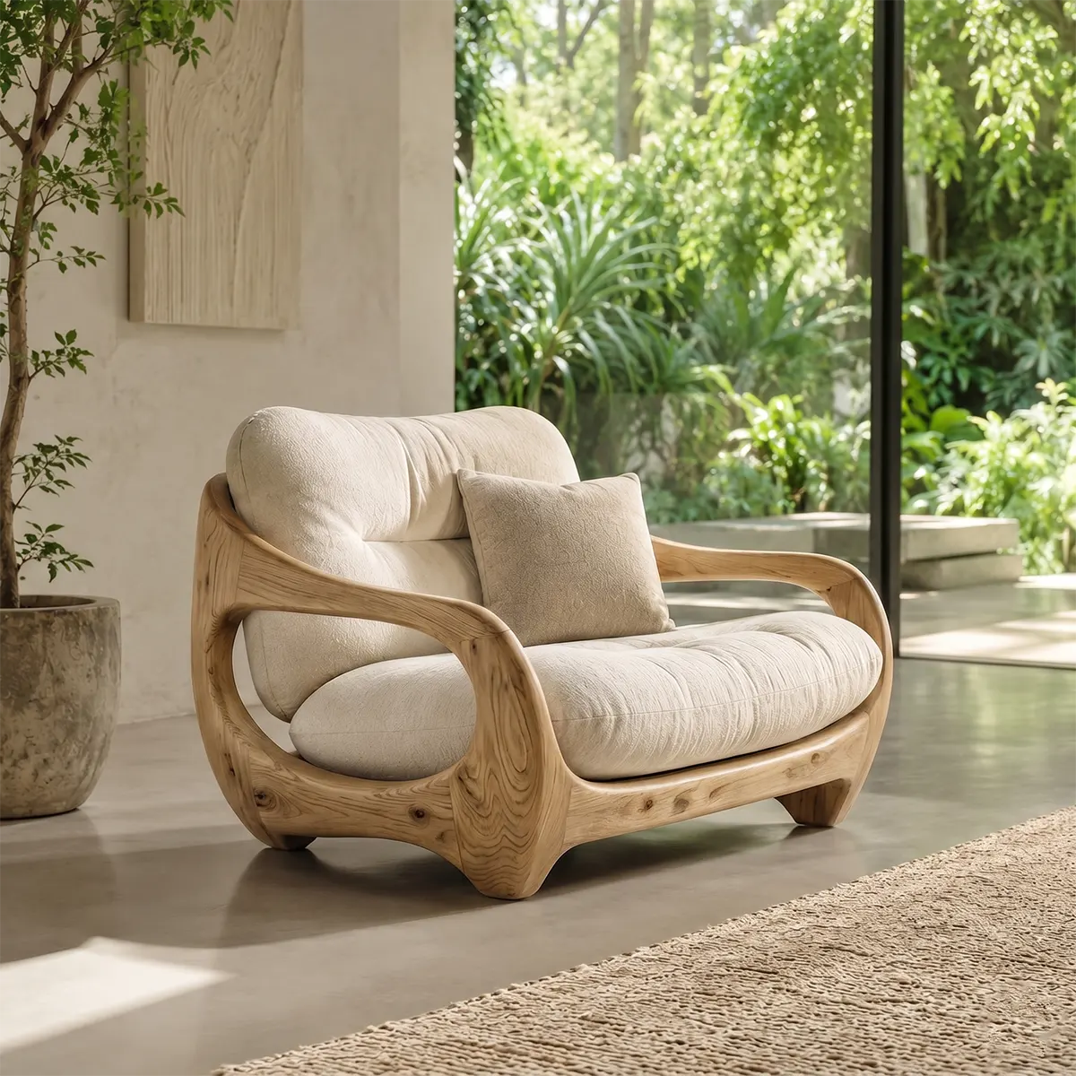 Organic Lounge Chair, Luxury Accent Chair, Modern Wood Frame Armchair TT006-7455