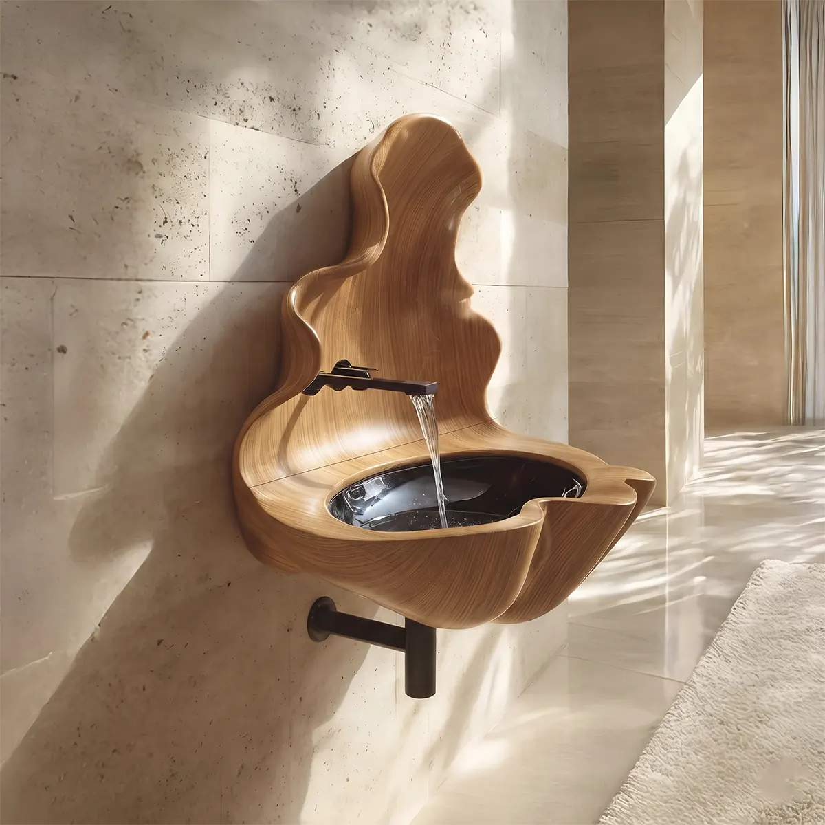 Sculptural Wall Mounted Bathroom Sink with Raised Back Panel | Organic Floating Basin TT006-3WDL1PF