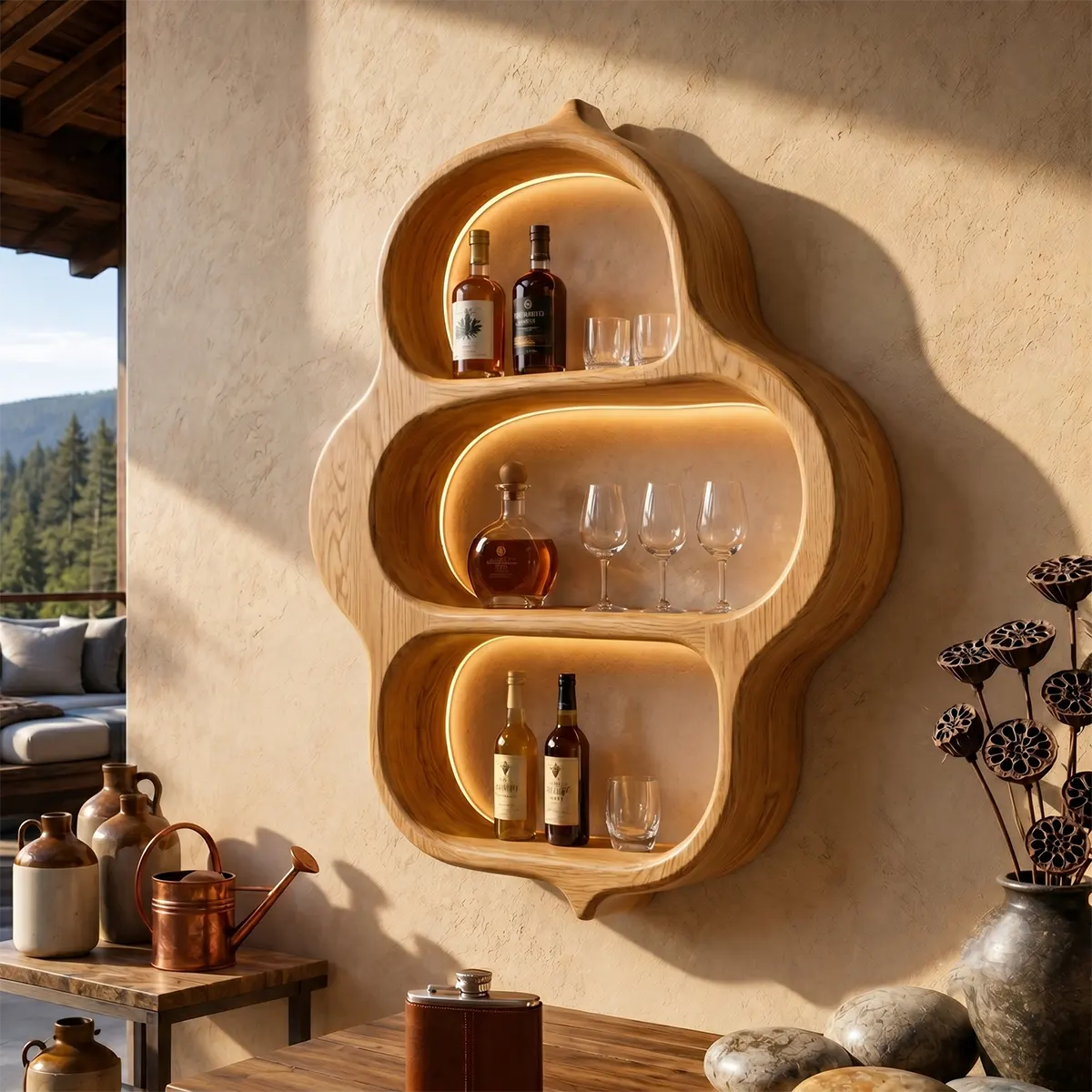 Organic Solid Wood Wall Wine Holder for Home Bars & Whiskey Lovers TT006-2134