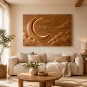 Celestial Moon Wood Wall Art | Crescent Moon & Clouds Wooden Wall Decor for Living Room, Bedroom & Nursery TT006-2082
