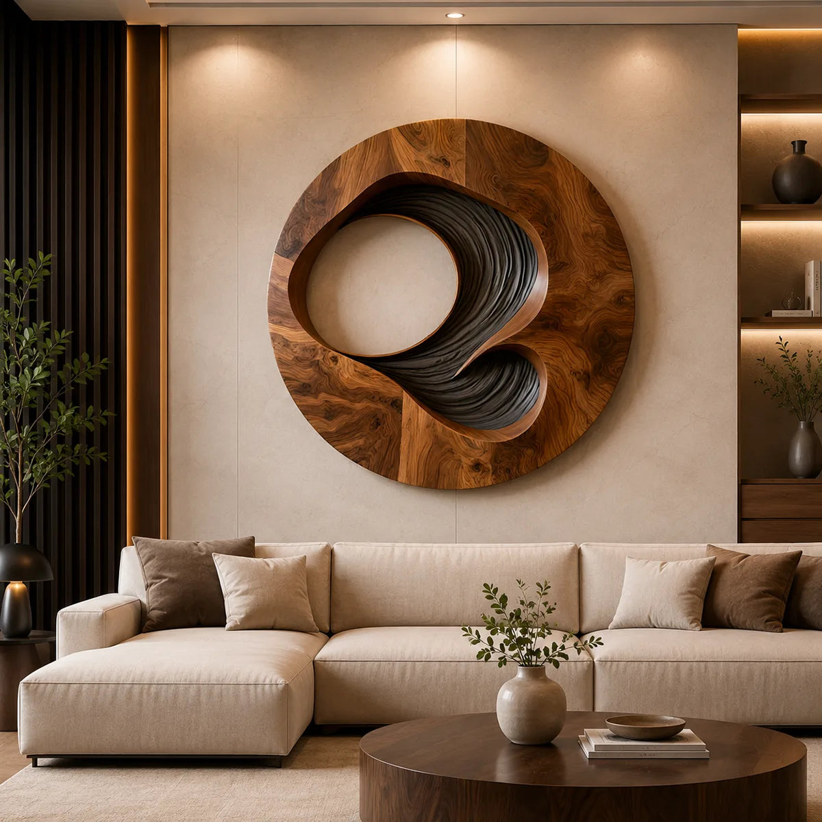 Abstract Spiral Wood Wall Art | Large Round 3D Wooden Wall Sculpture TT006-3841
