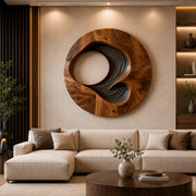 Abstract Spiral Wood Wall Art | Large Round 3D Wooden Wall Sculpture TT006-3841