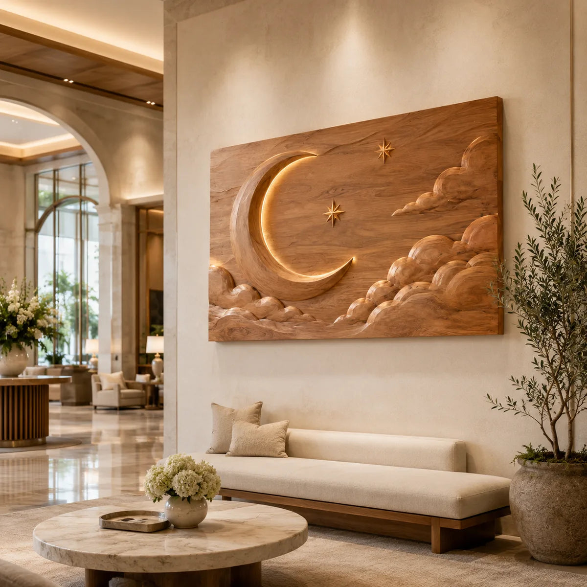 Celestial Moon Wood Wall Art | Crescent Moon & Clouds Wooden Wall Decor for Living Room, Bedroom & Nursery TT006-2082