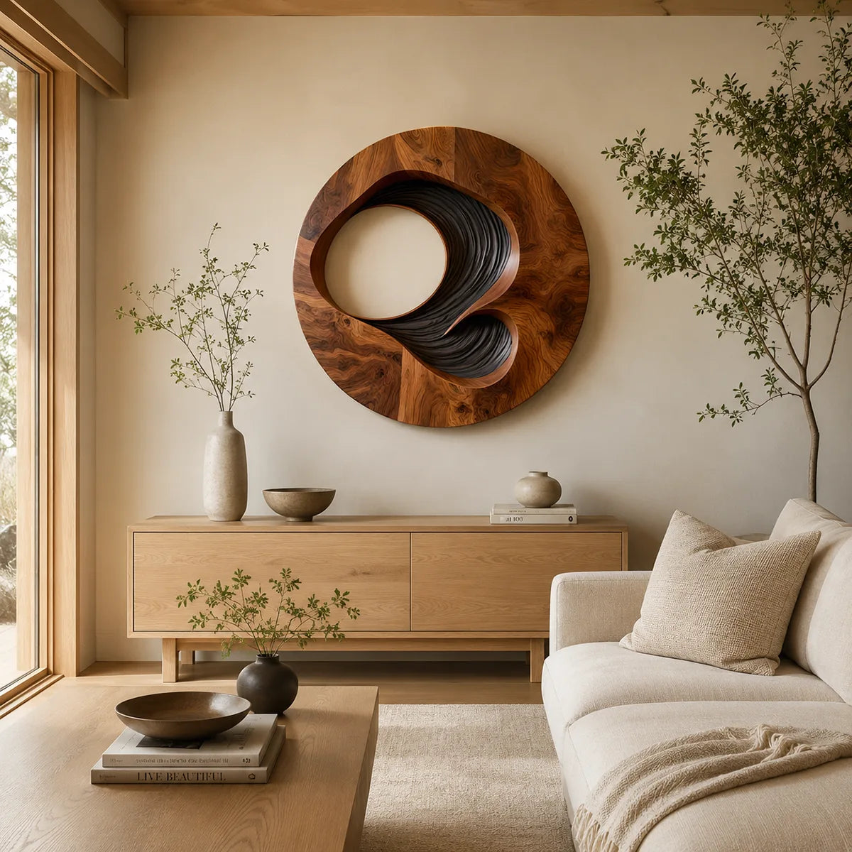 Abstract Spiral Wood Wall Art | Large Round 3D Wooden Wall Sculpture TT006-3841