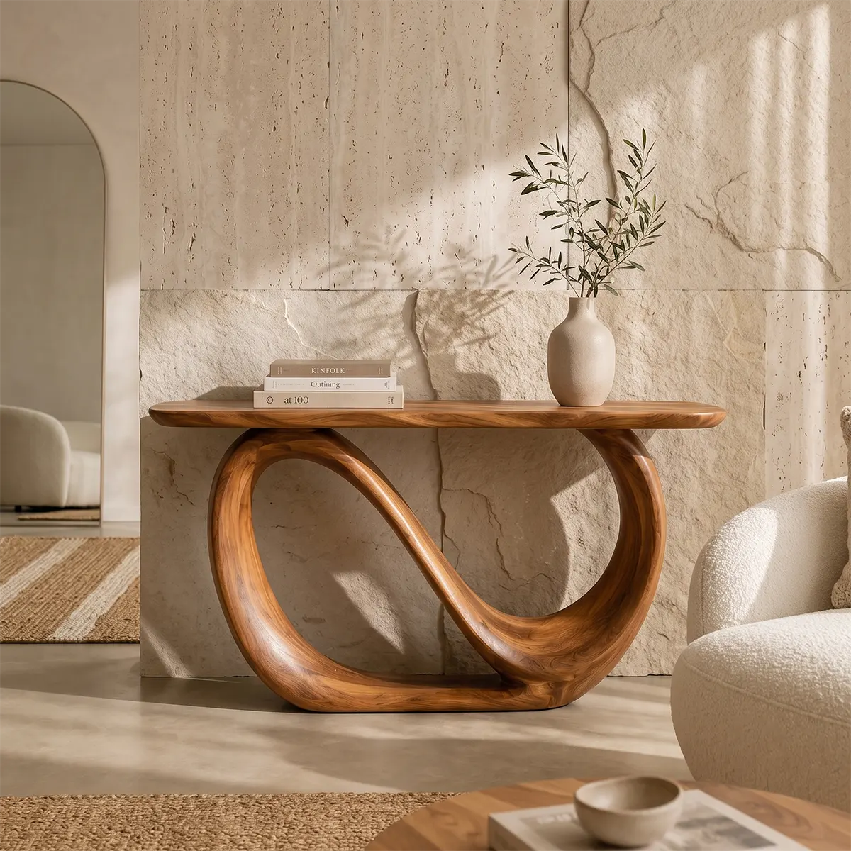 Modern Sculptural Console Table – Organic Contemporary Entryway Table TT006-7393