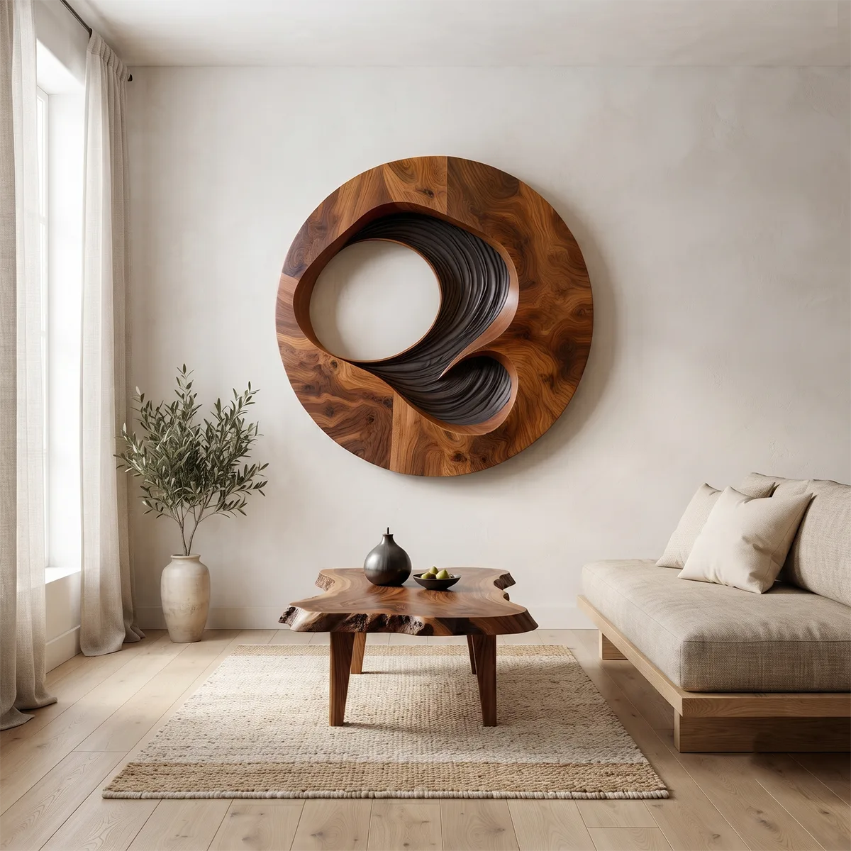 Abstract Spiral Wood Wall Art | Large Round 3D Wooden Wall Sculpture TT006-3841