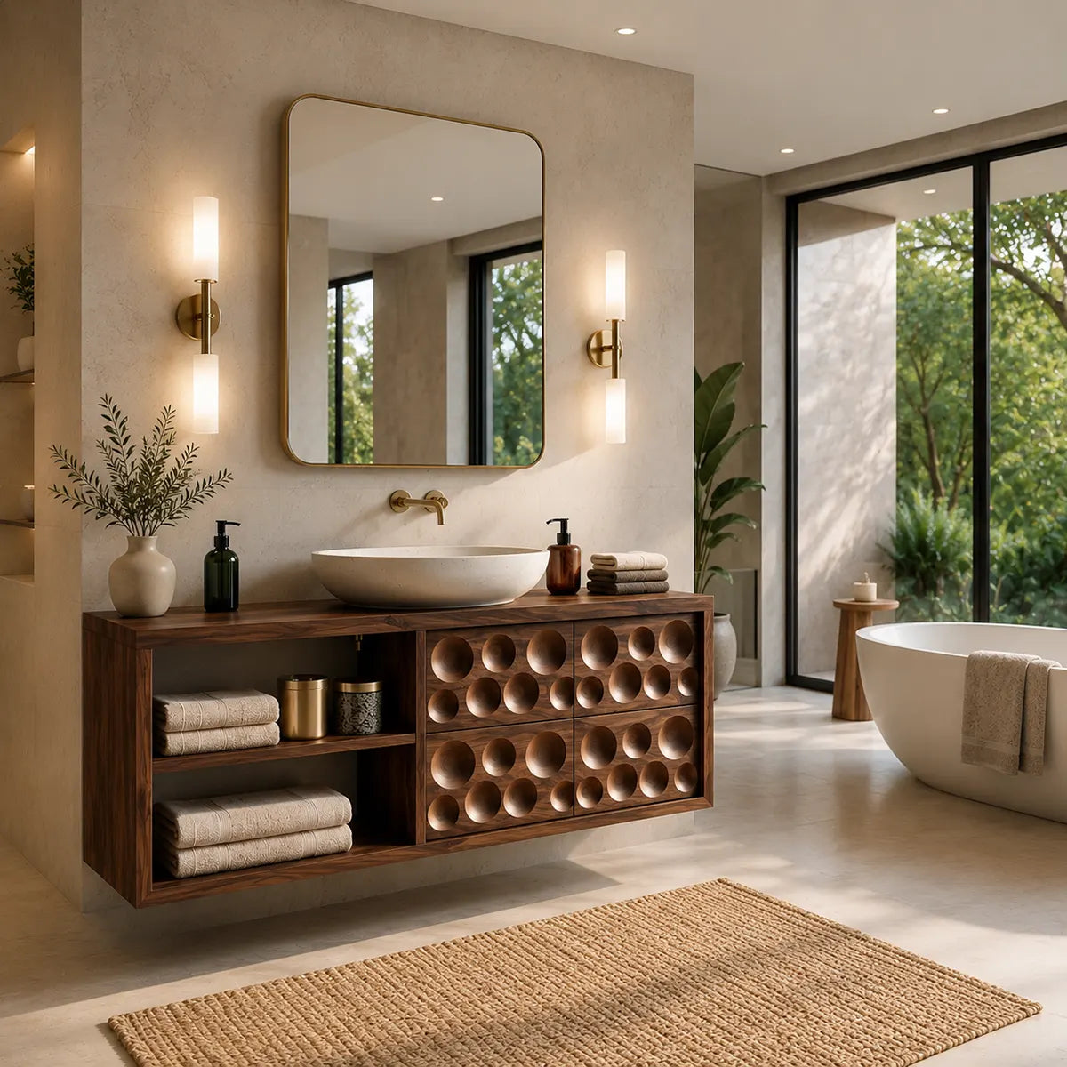 Circular Carved Floating Bathroom Vanity Cabinet TT006-5459