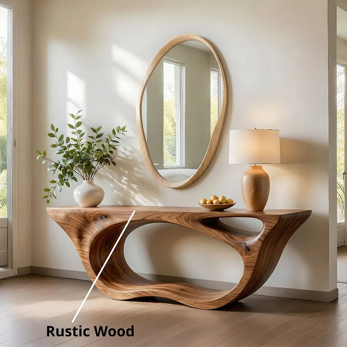 Sculptural Solid Wood Console Table with Organic Openwork Base
