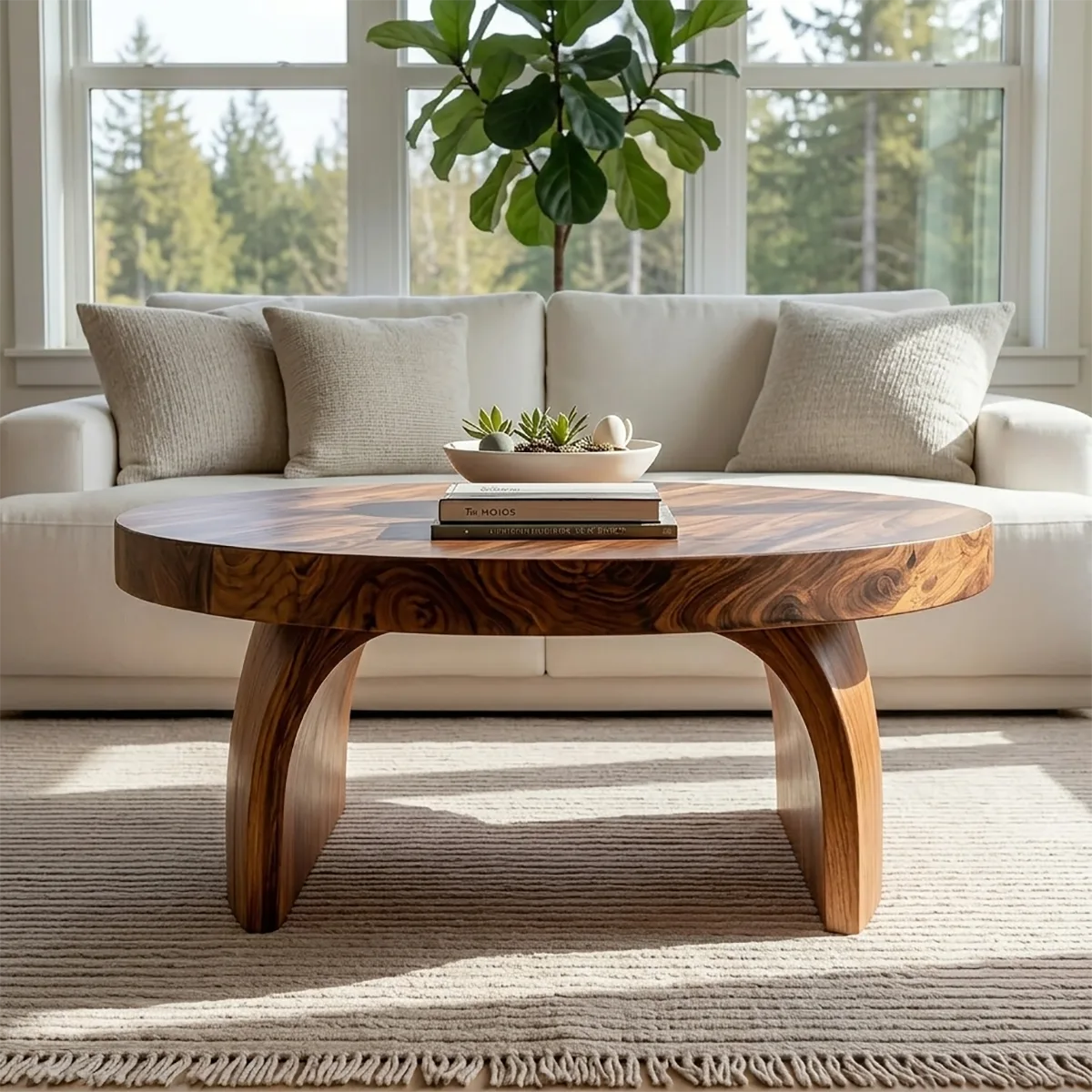 Round Solid Wood Coffee Table – Handmade Modern Rustic Living Room Table