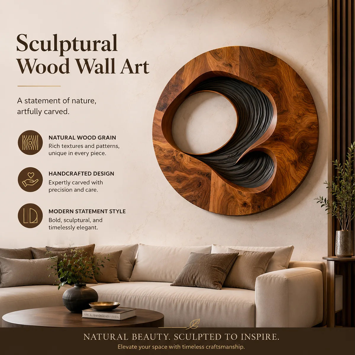Abstract Spiral Wood Wall Art | Large Round 3D Wooden Wall Sculpture TT006-3841