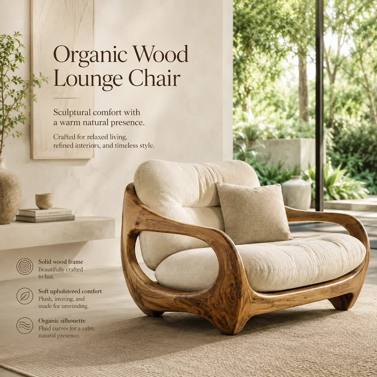 Organic Lounge Chair, Luxury Accent Chair, Modern Wood Frame Armchair TT006-7455