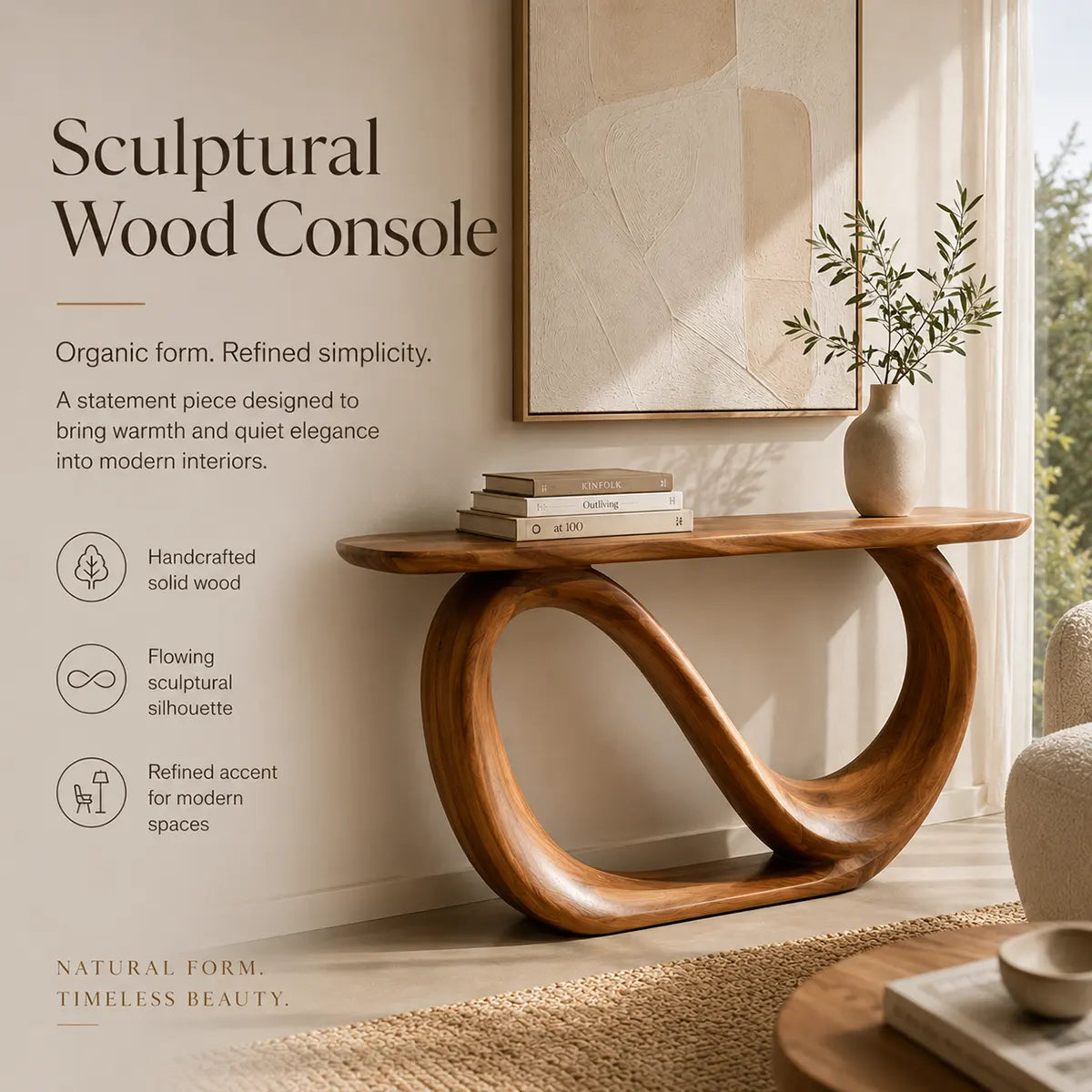 Modern Sculptural Console Table – Organic Contemporary Entryway Table TT006-7393