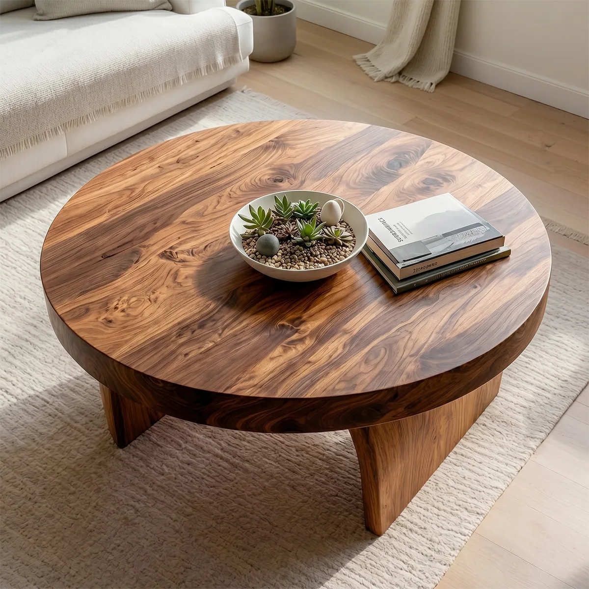 Round Solid Wood Coffee Table – Handmade Modern Rustic Living Room Table