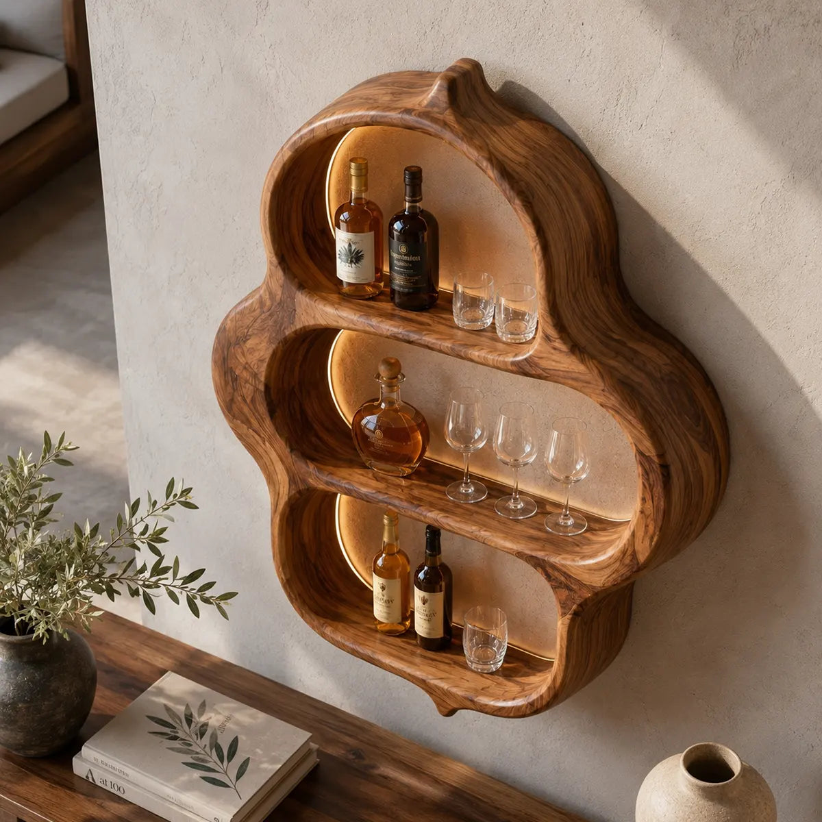 Organic Solid Wood Wall Wine Holder for Home Bars & Whiskey Lovers TT006-2134