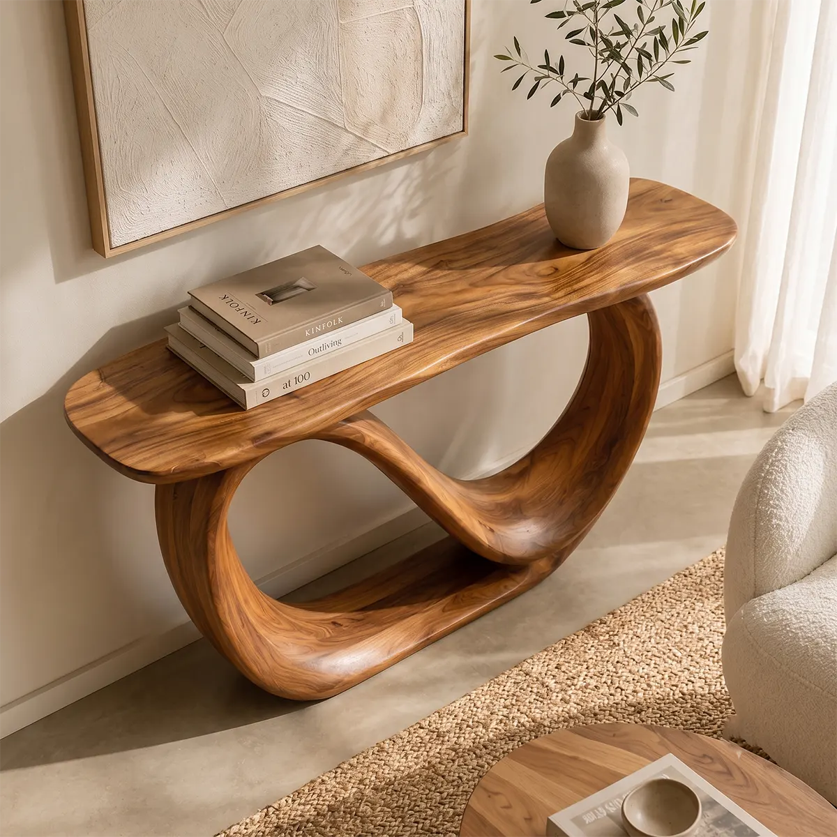 Modern Sculptural Console Table – Organic Contemporary Entryway Table TT006-7393