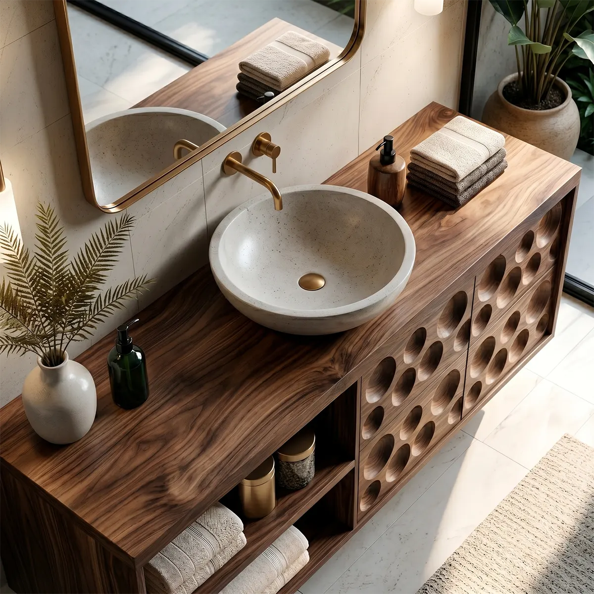 Circular Carved Floating Bathroom Vanity Cabinet TT006-5459