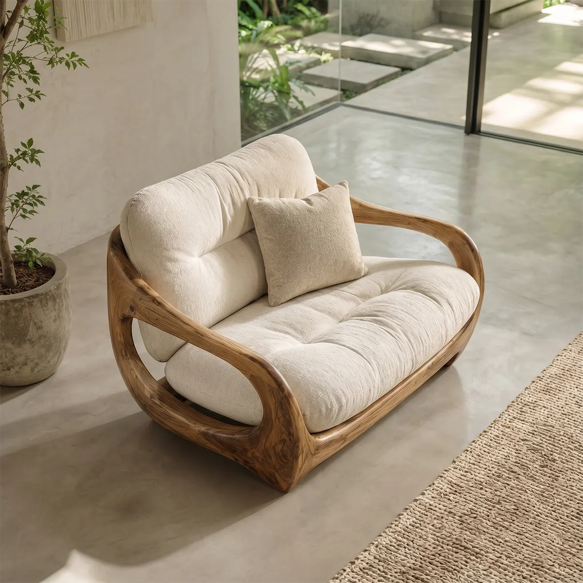 Organic Lounge Chair, Luxury Accent Chair, Modern Wood Frame Armchair TT006-7455