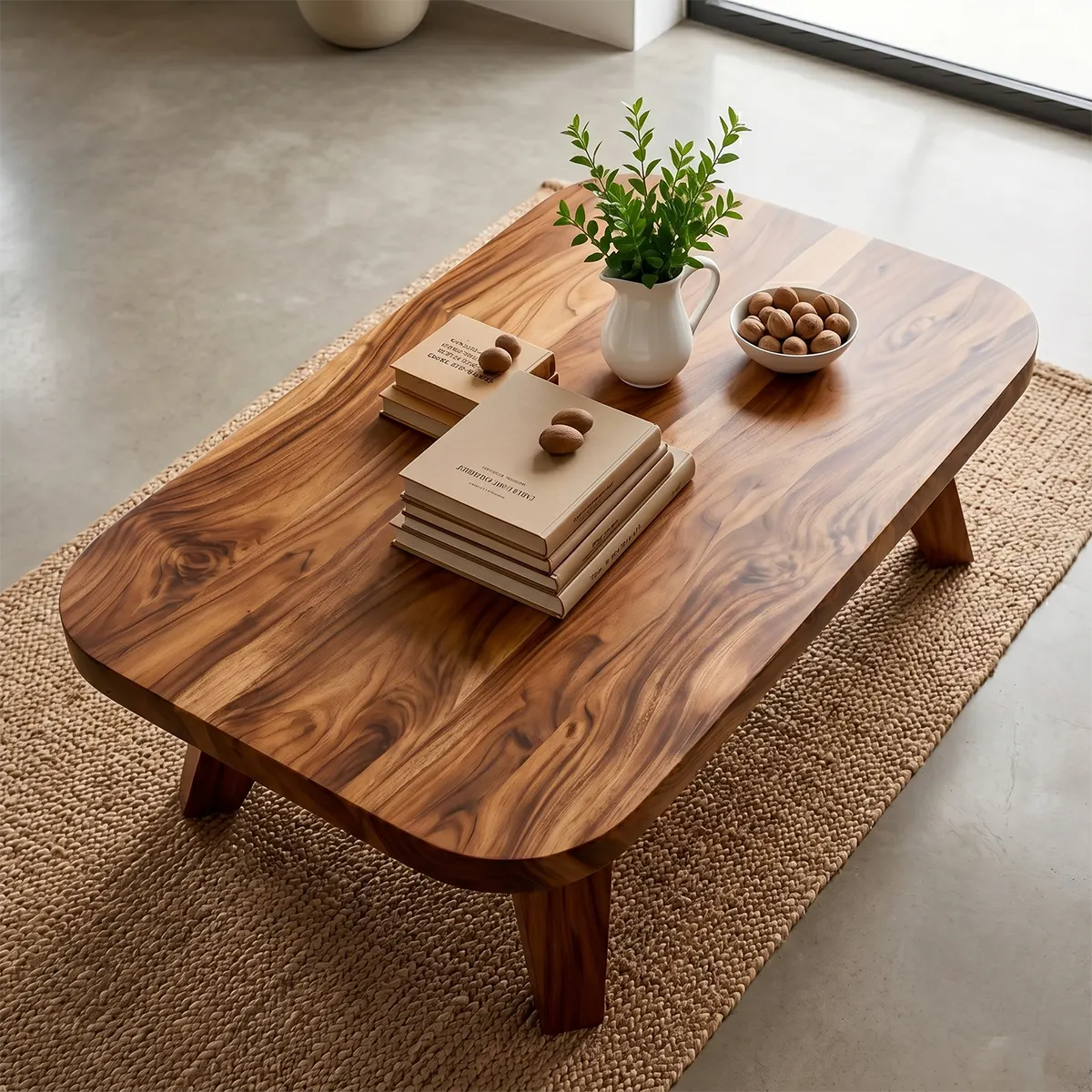 Handcrafted Organic Modern Coffee Table with Rounded Rectangle Top TT006-6610