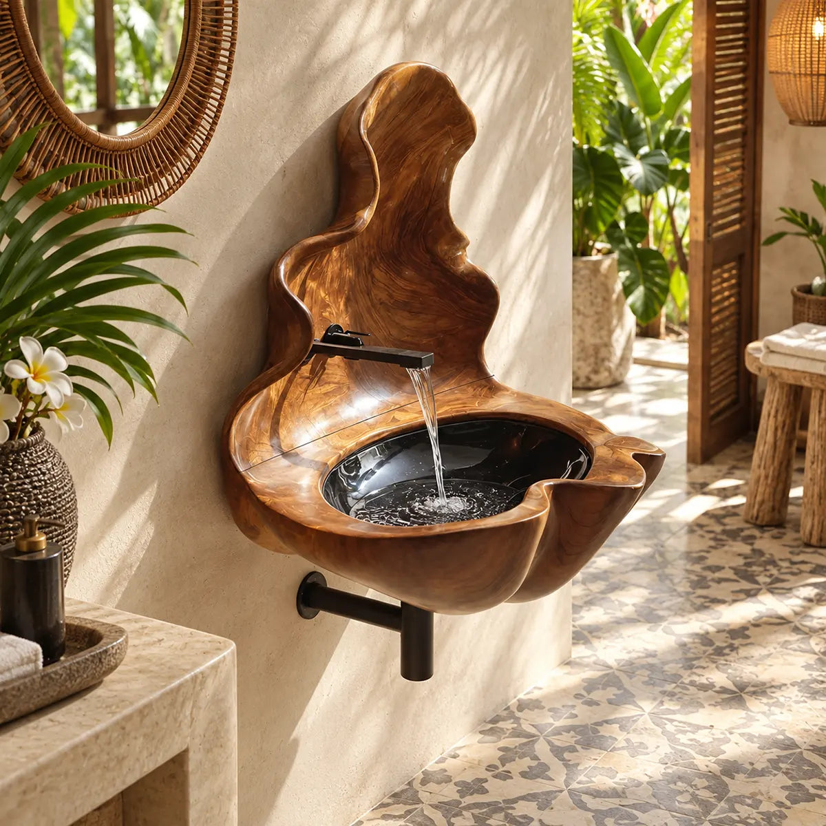 Sculptural Wall Mounted Bathroom Sink with Raised Back Panel | Organic Floating Basin TT006-3WDL1PF