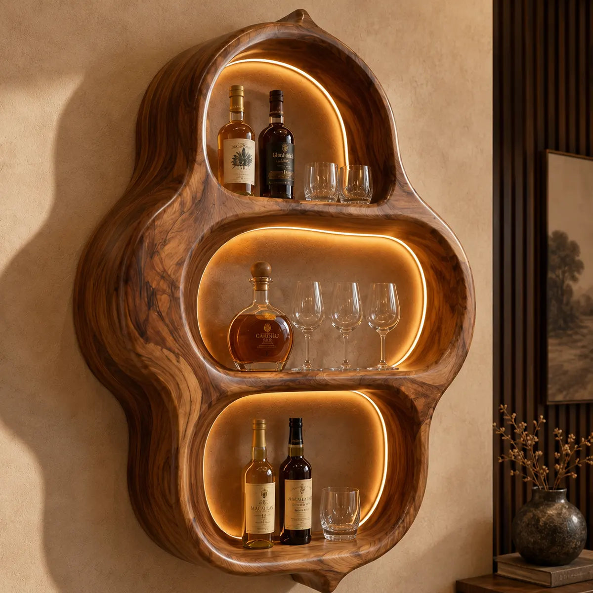 Organic Solid Wood Wall Wine Holder for Home Bars & Whiskey Lovers TT006-2134