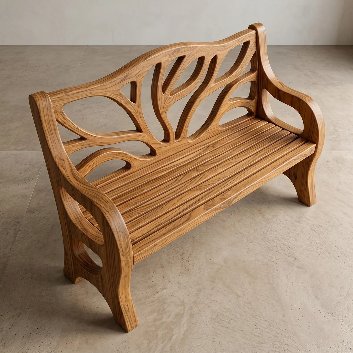 Handcrafted Solid Wood Outdoor Garden Bench Organic Branch Backrest