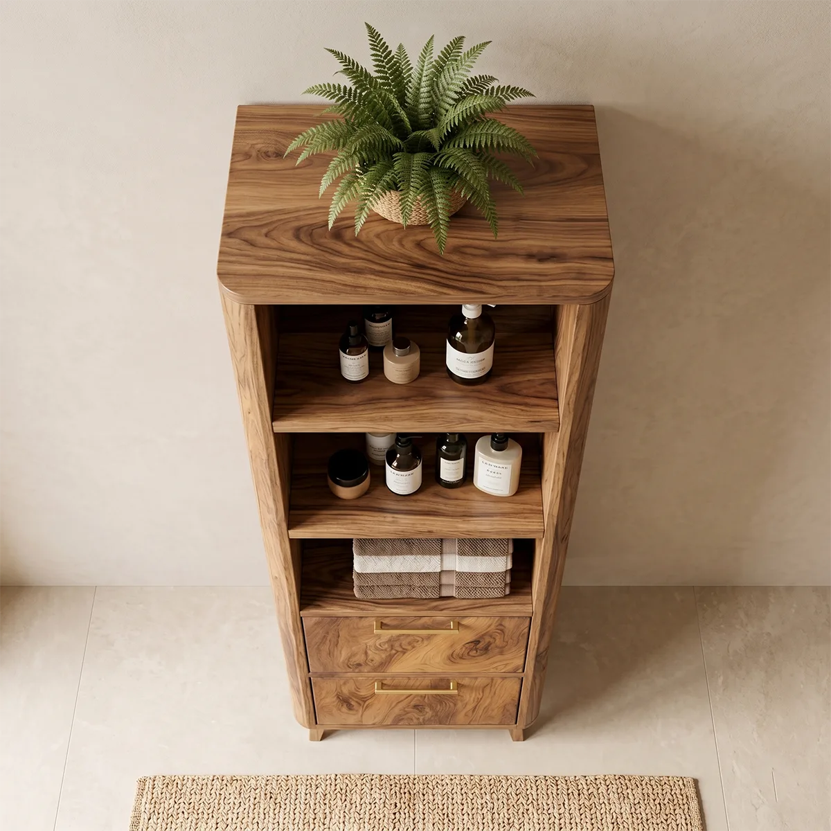 Tall Solid Wood Bathroom Storage Cabinet with Shelves
