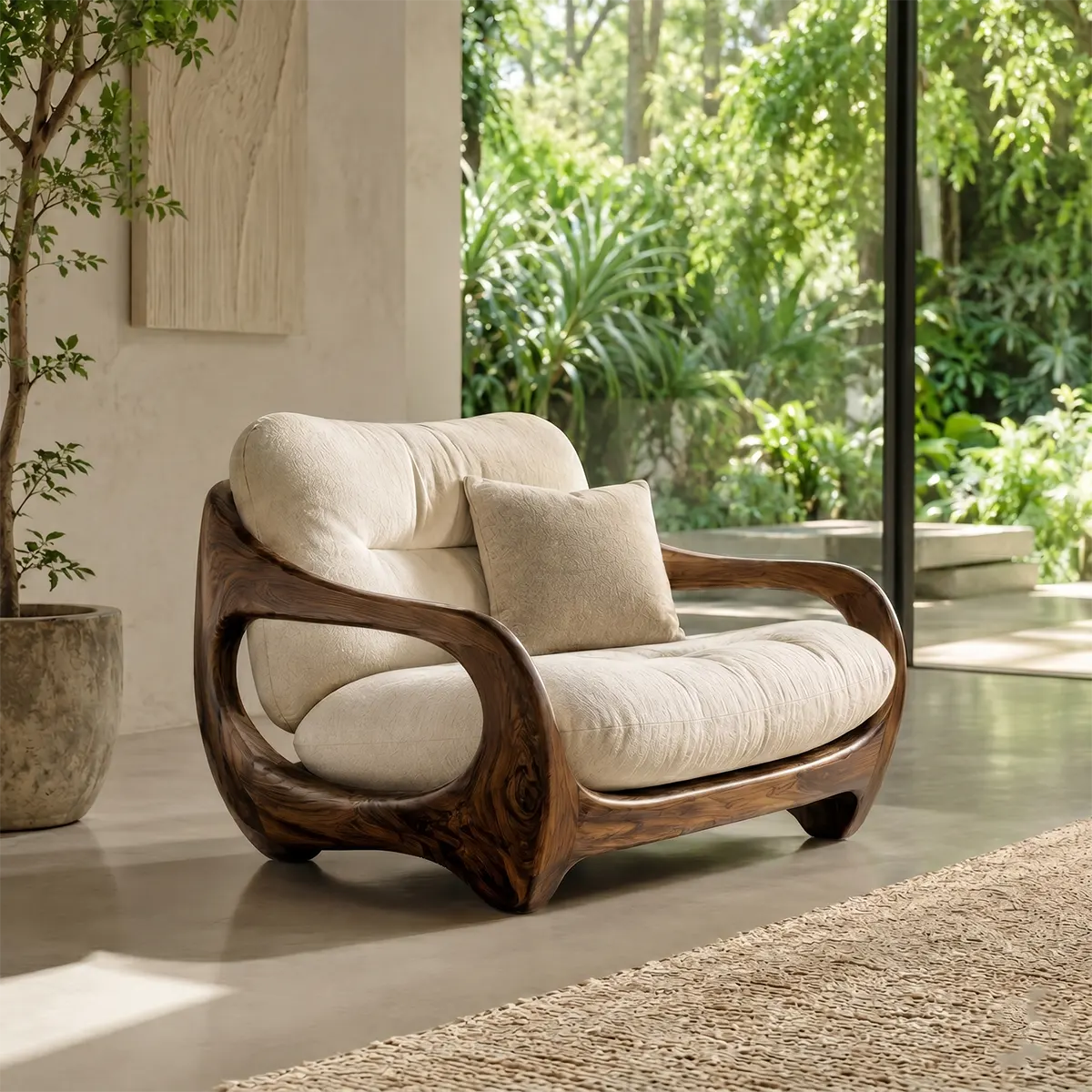 Organic Lounge Chair, Luxury Accent Chair, Modern Wood Frame Armchair TT006-7455