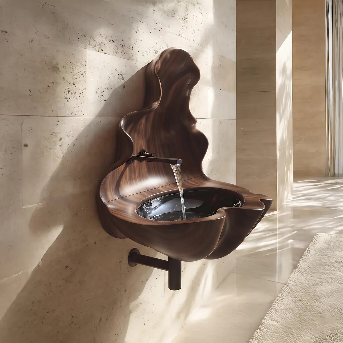 Sculptural Wall Mounted Bathroom Sink with Raised Back Panel | Organic Floating Basin TT006-3WDL1PF