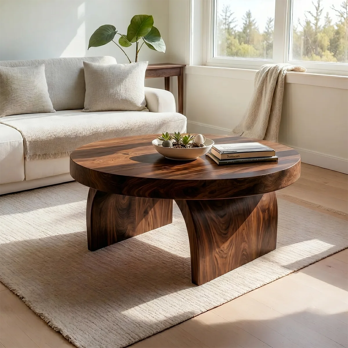 Round Solid Wood Coffee Table – Handmade Modern Rustic Living Room Table
