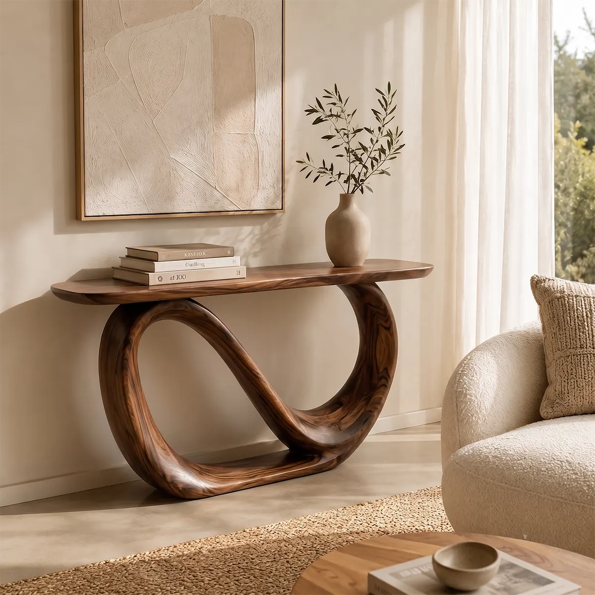 Modern Sculptural Console Table – Organic Contemporary Entryway Table TT006-7393