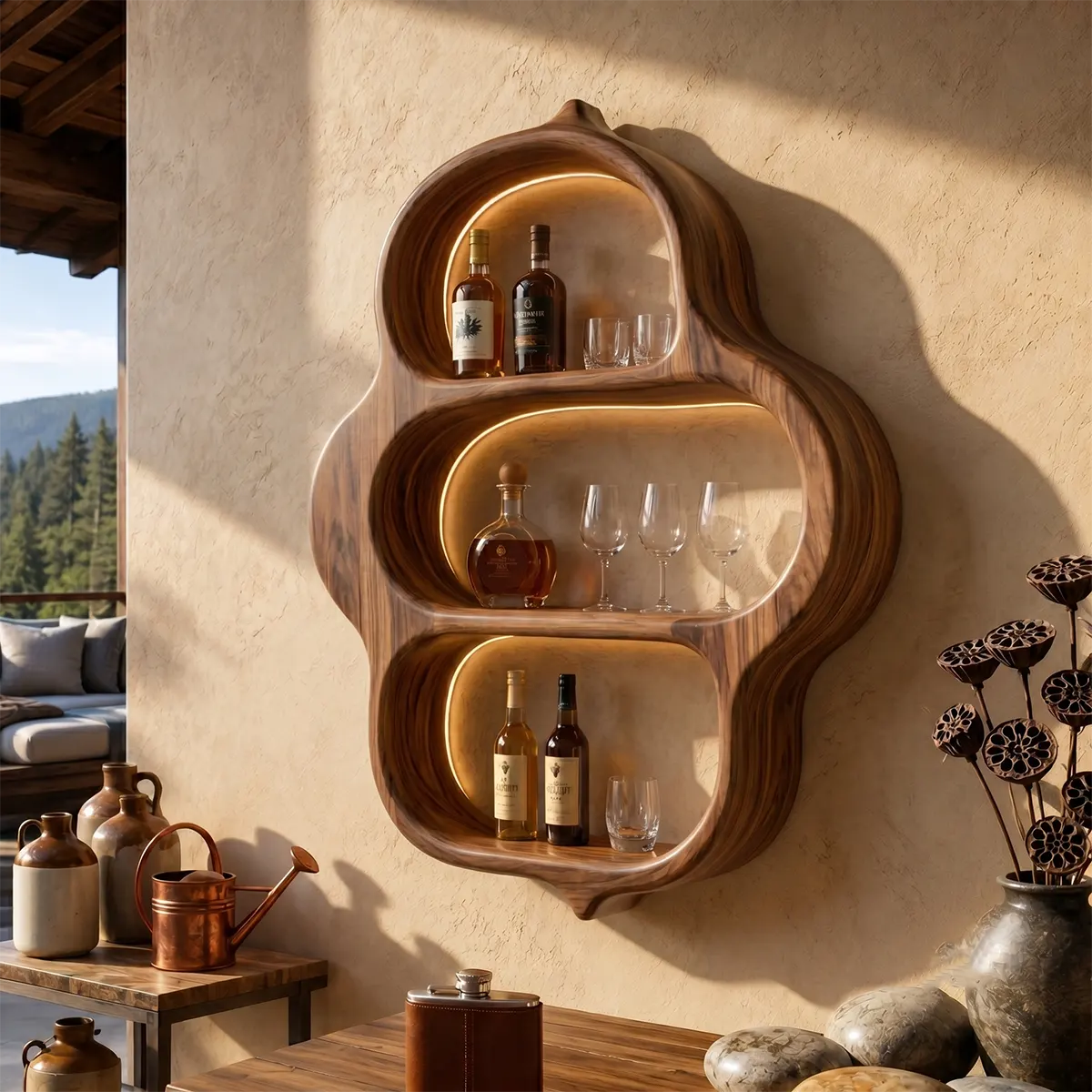 Organic Solid Wood Wall Wine Holder for Home Bars & Whiskey Lovers TT006-2134