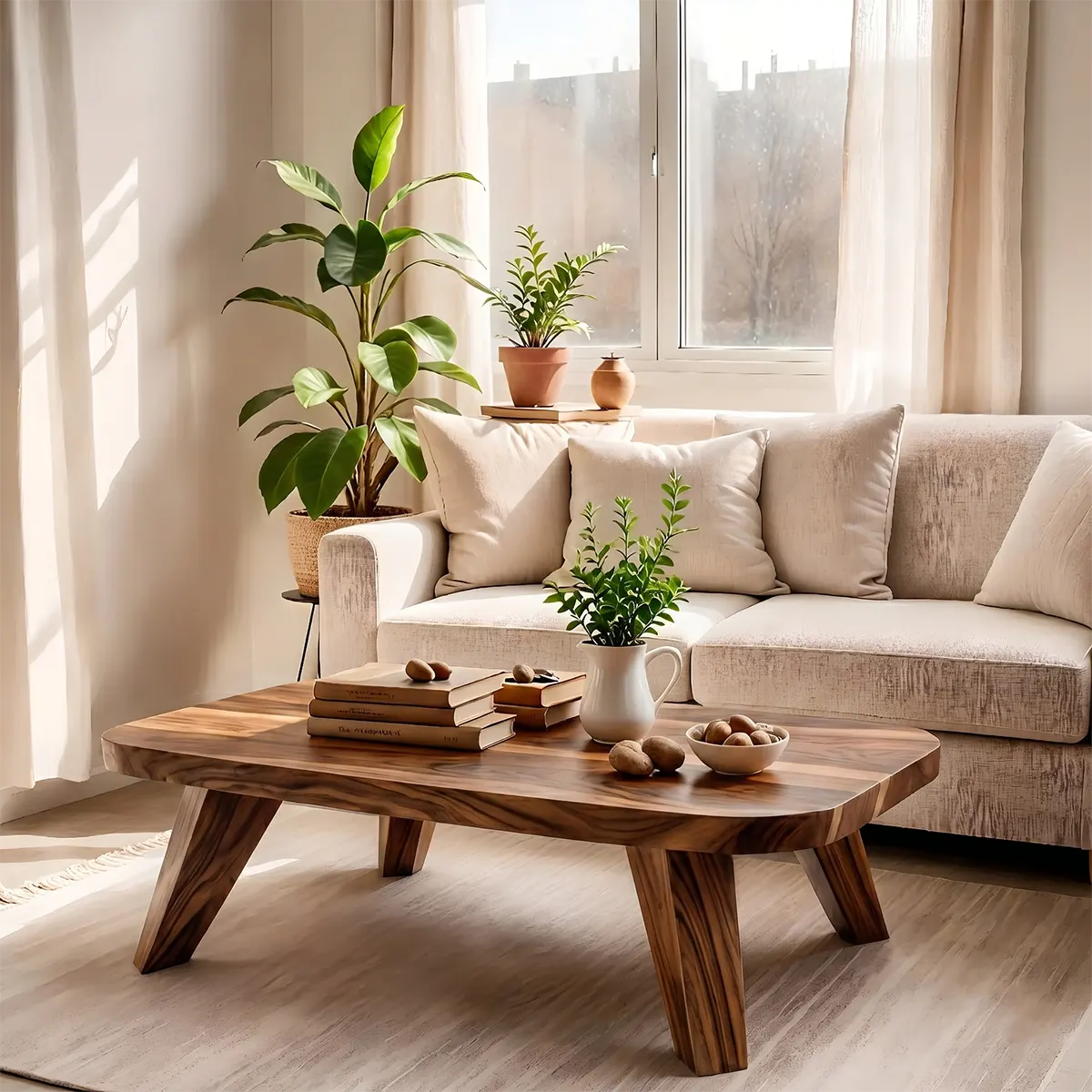 Handcrafted Organic Modern Coffee Table with Rounded Rectangle Top TT006-6610