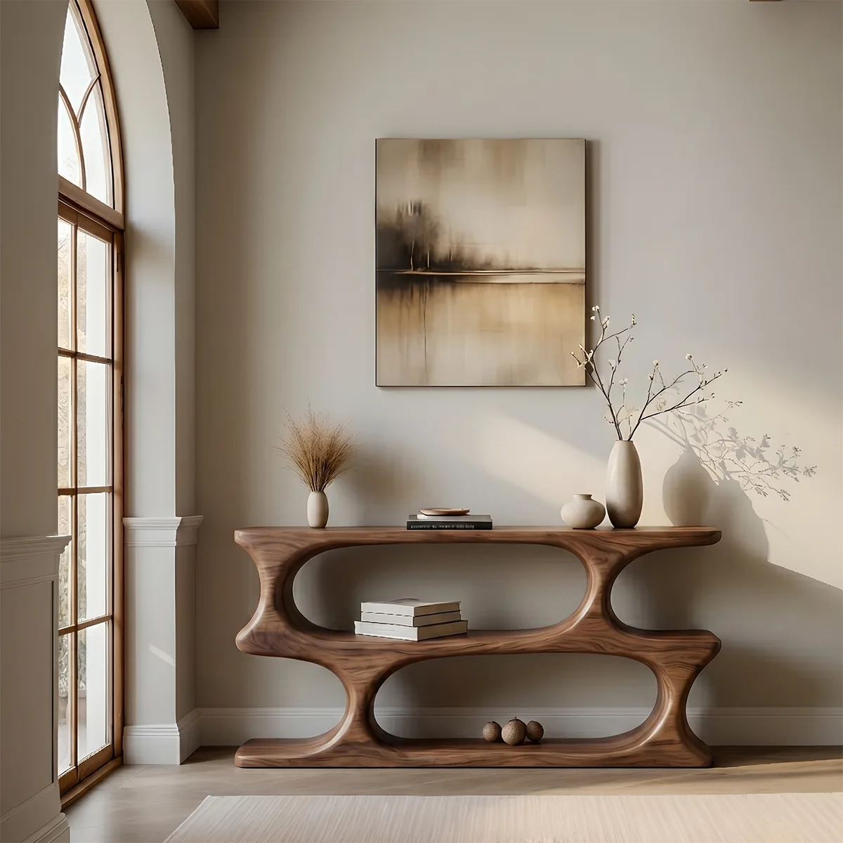 Two-Tier Solid Wood Console Table | Organic Sculptural Design HL020-9527