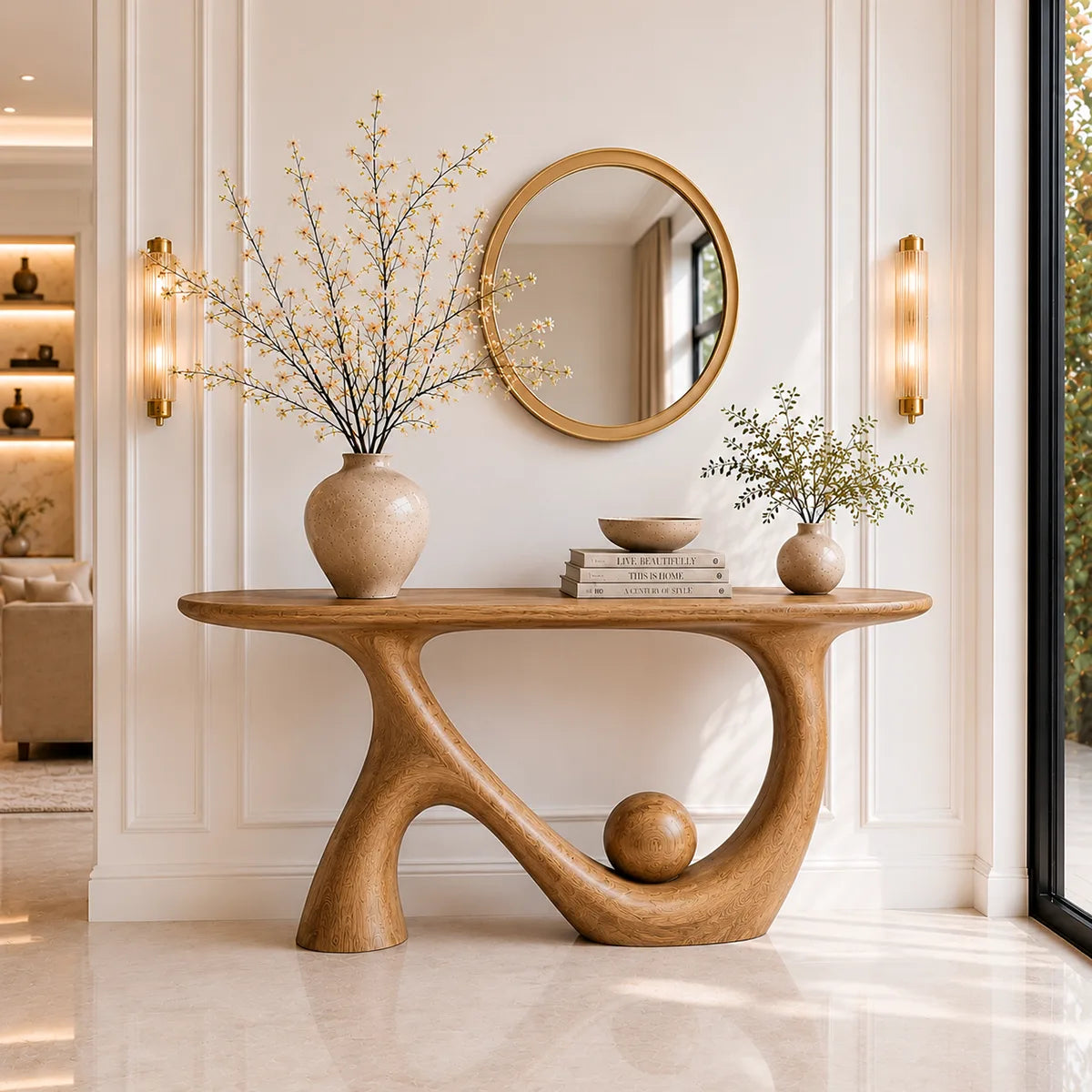 Organic Shape Solid Wood Console Table – Modern Luxury Entryway Table