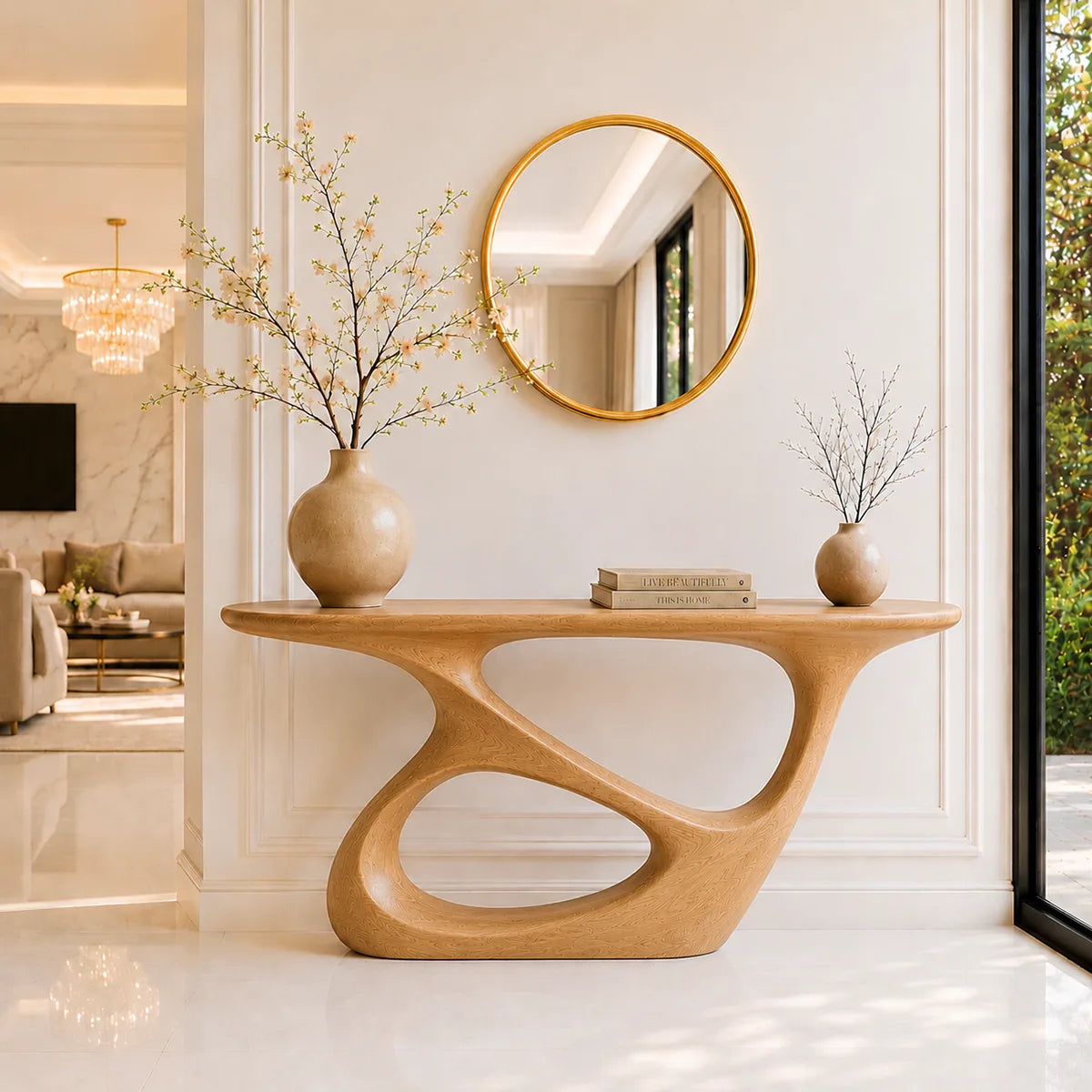 Organic Shape Solid Wood Console Table – Modern Luxury Entryway Table