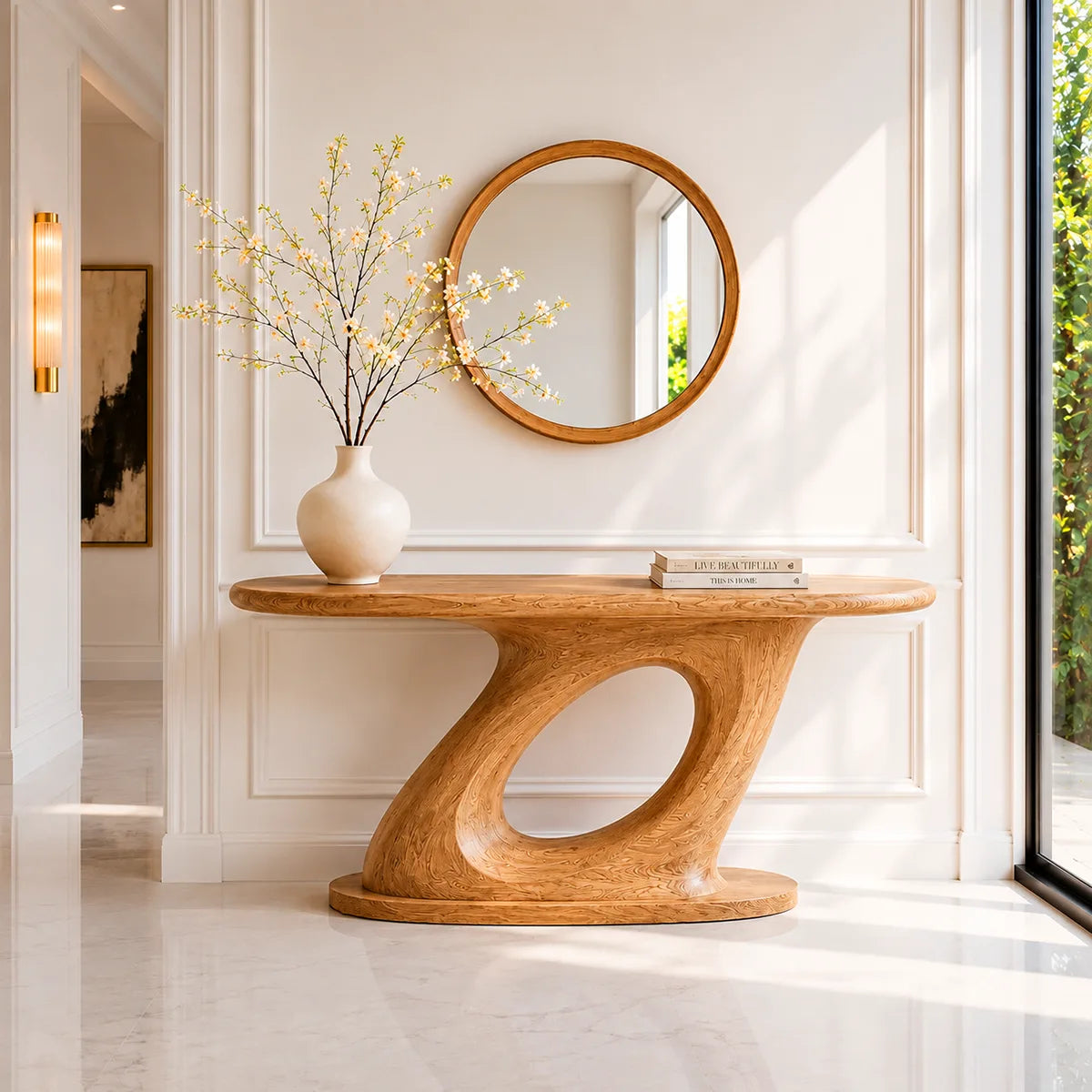 Modern Sculptural Solid Wood Console Table for Entryway Decor