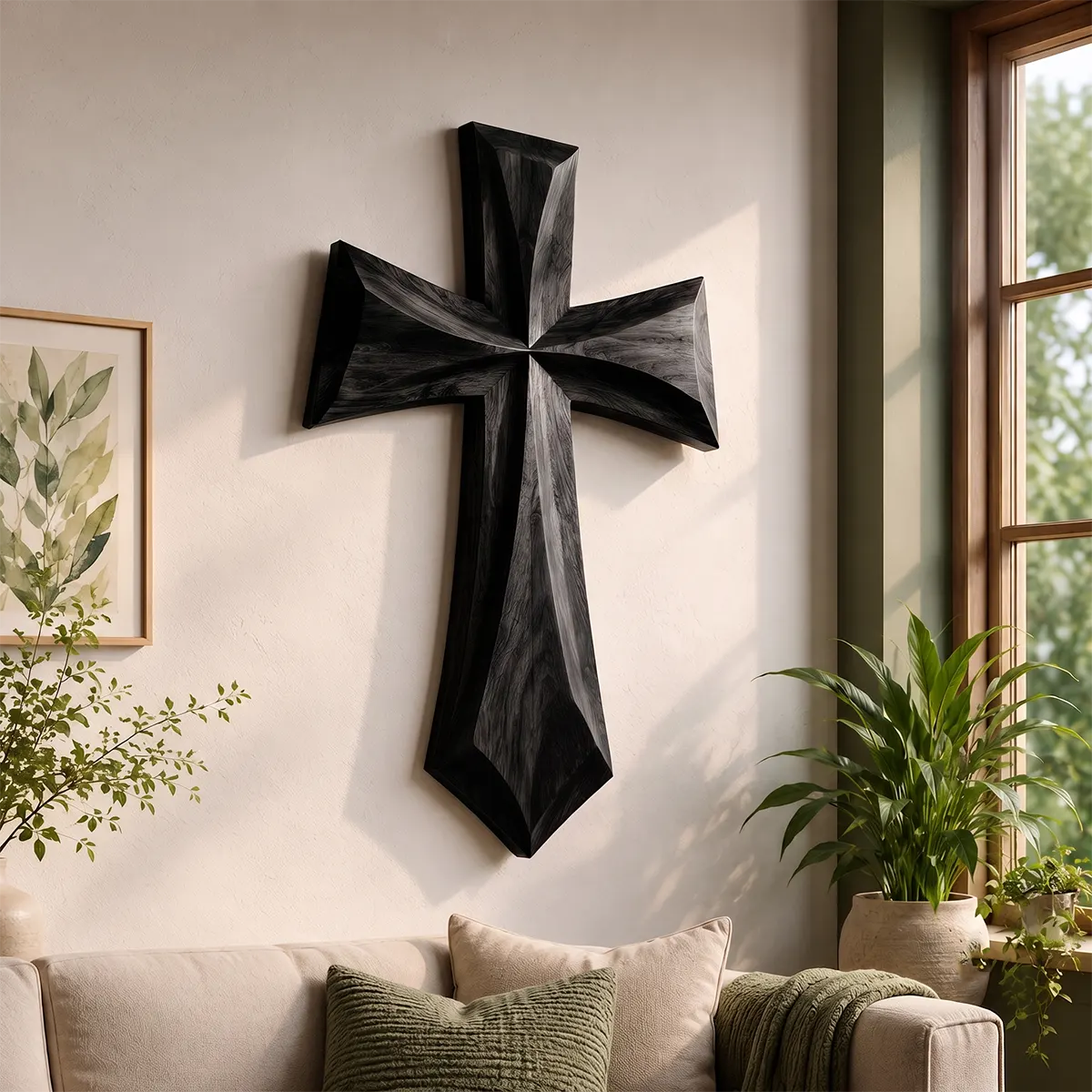 Wooden Cross Wall Art | Large Hand-Carved Christian Cross Wall Decor for Living Room, Prayer Room & Farmhouse Home TT006-2585