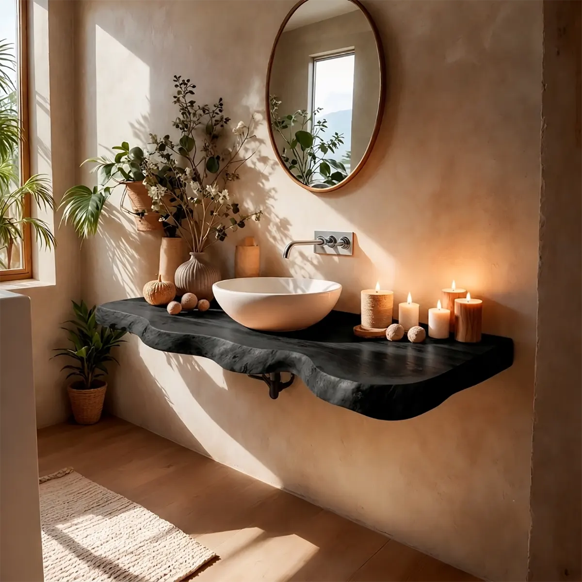 Organic Live Edge Floating Bathroom Vanity | Thick Wall Mounted Vanity Countertop TT006-7OXZ7NF