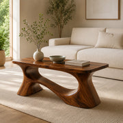 Handcrafted Solid Wood Coffee Table with Sculptural Curved Base TT006-4462