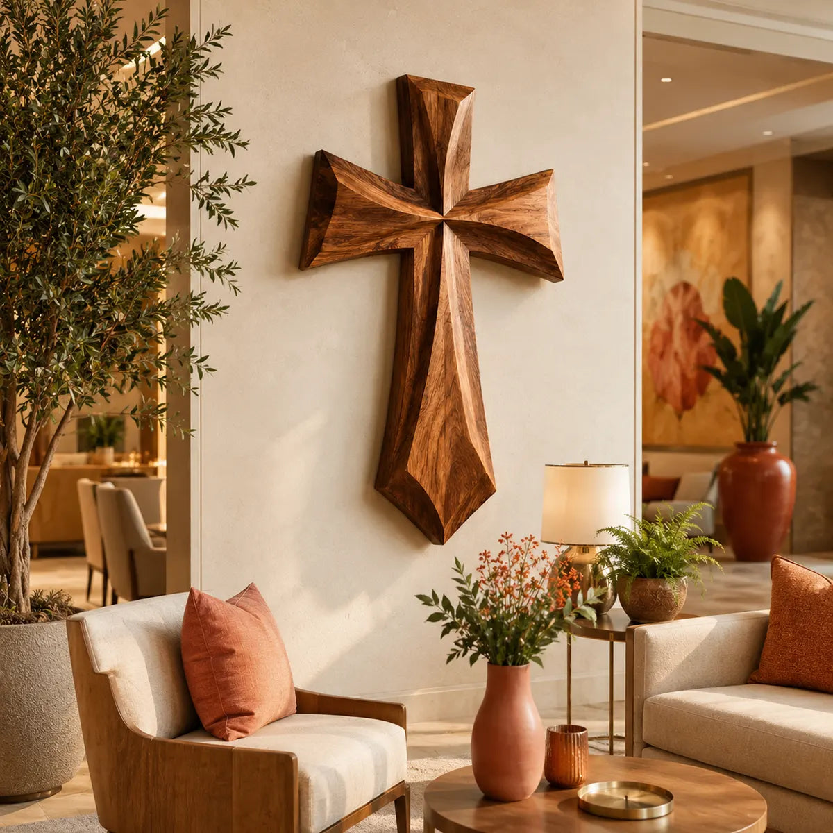 Wooden Cross Wall Art | Large Hand-Carved Christian Cross Wall Decor for Living Room, Prayer Room & Farmhouse Home TT006-2585