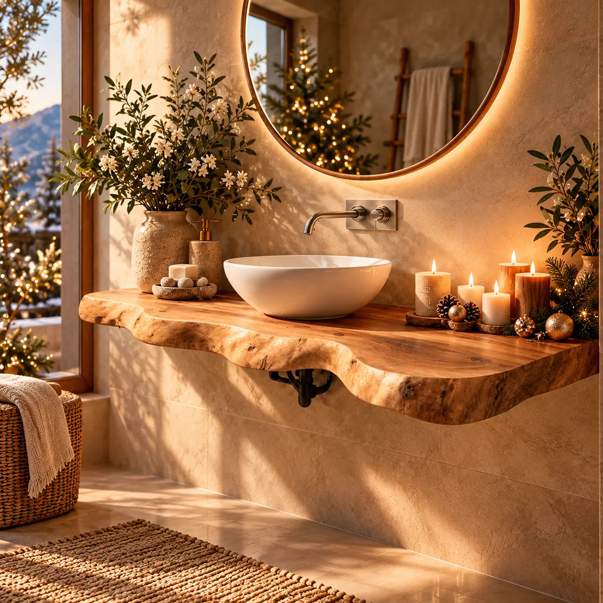 Organic Live Edge Floating Bathroom Vanity | Thick Wall Mounted Vanity Countertop TT006-7OXZ7NF