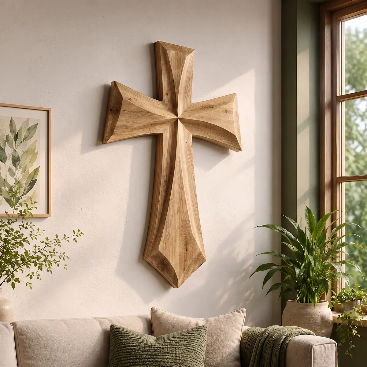Wooden Cross Wall Art | Large Hand-Carved Christian Cross Wall Decor for Living Room, Prayer Room & Farmhouse Home TT006-2585