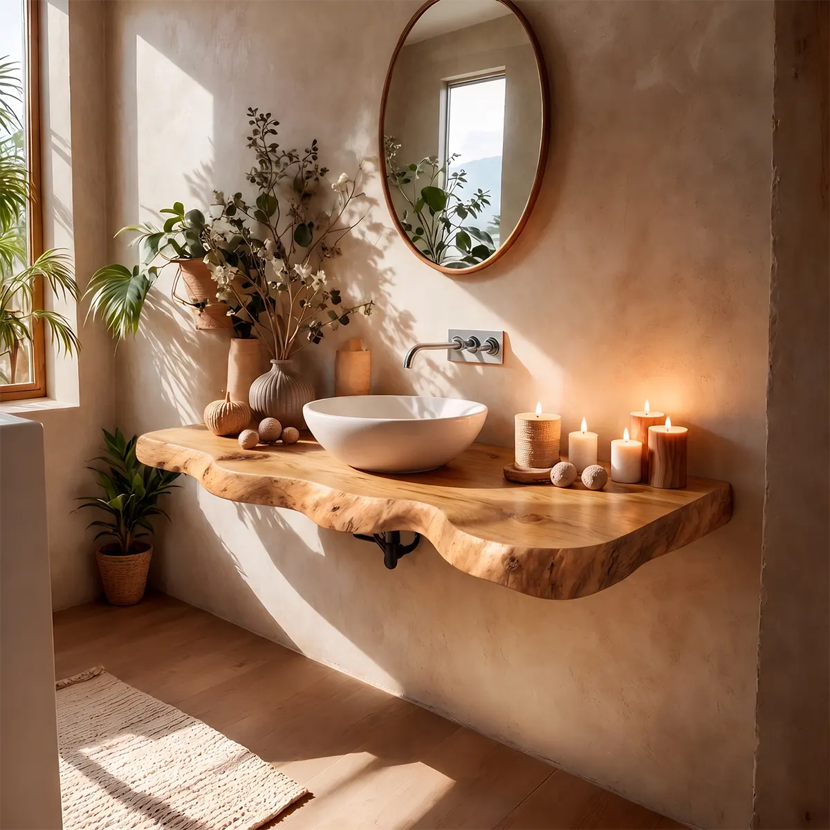Organic Live Edge Floating Bathroom Vanity | Thick Wall Mounted Vanity Countertop TT006-7OXZ7NF