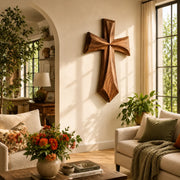 Wooden Cross Wall Art | Large Hand-Carved Christian Cross Wall Decor for Living Room, Prayer Room & Farmhouse Home TT006-2585
