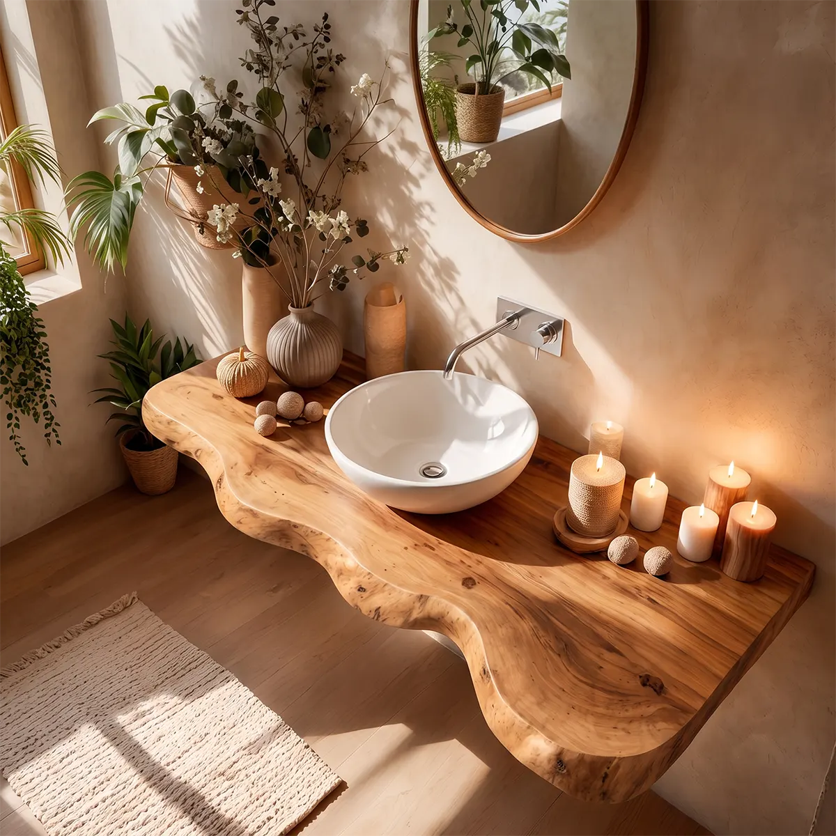 Organic Live Edge Floating Bathroom Vanity | Thick Wall Mounted Vanity Countertop TT006-7OXZ7NF