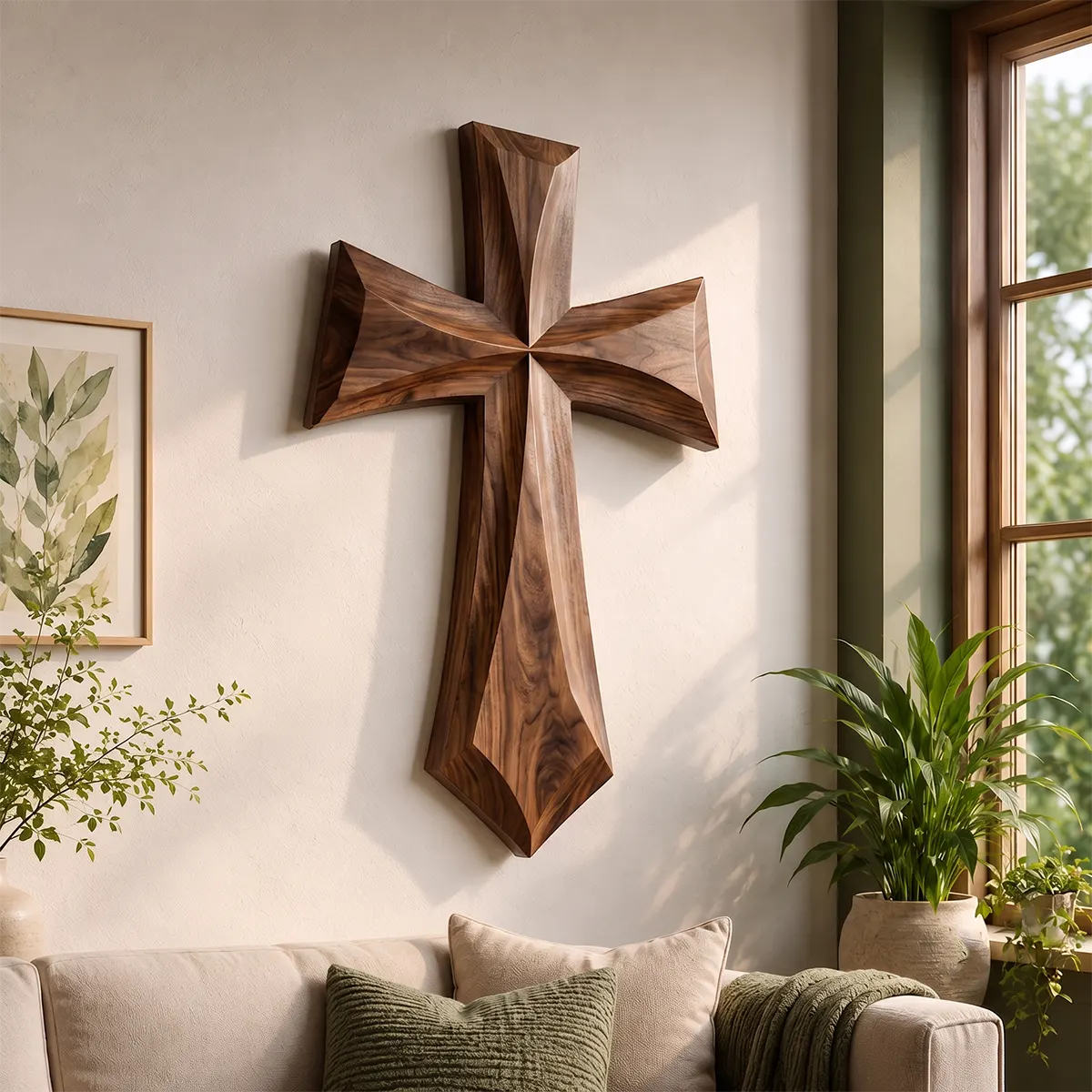 Wooden Cross Wall Art | Large Hand-Carved Christian Cross Wall Decor for Living Room, Prayer Room & Farmhouse Home TT006-2585