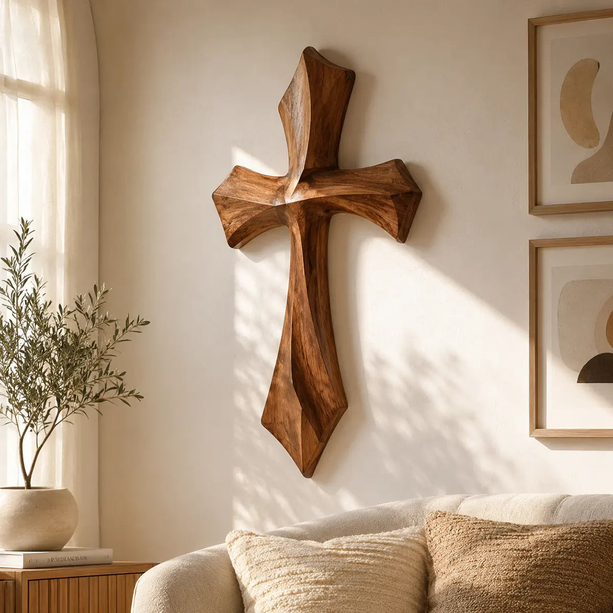 Wooden Cross Wall Art | Hand-Carved Rustic Christian Cross Wall Decor for Living Room, Bedroom & Prayer Room TT006-6650