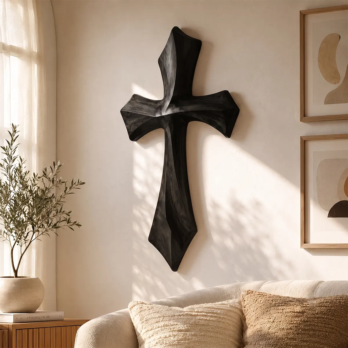 Wooden Cross Wall Art | Hand-Carved Rustic Christian Cross Wall Decor for Living Room, Bedroom & Prayer Room TT006-6650